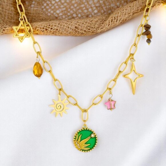 ๐๏ธBoho Celestial Charm Y2K Style Necklace 18K Gold Plated 316L Stainless Steel - Picture 1 of 13